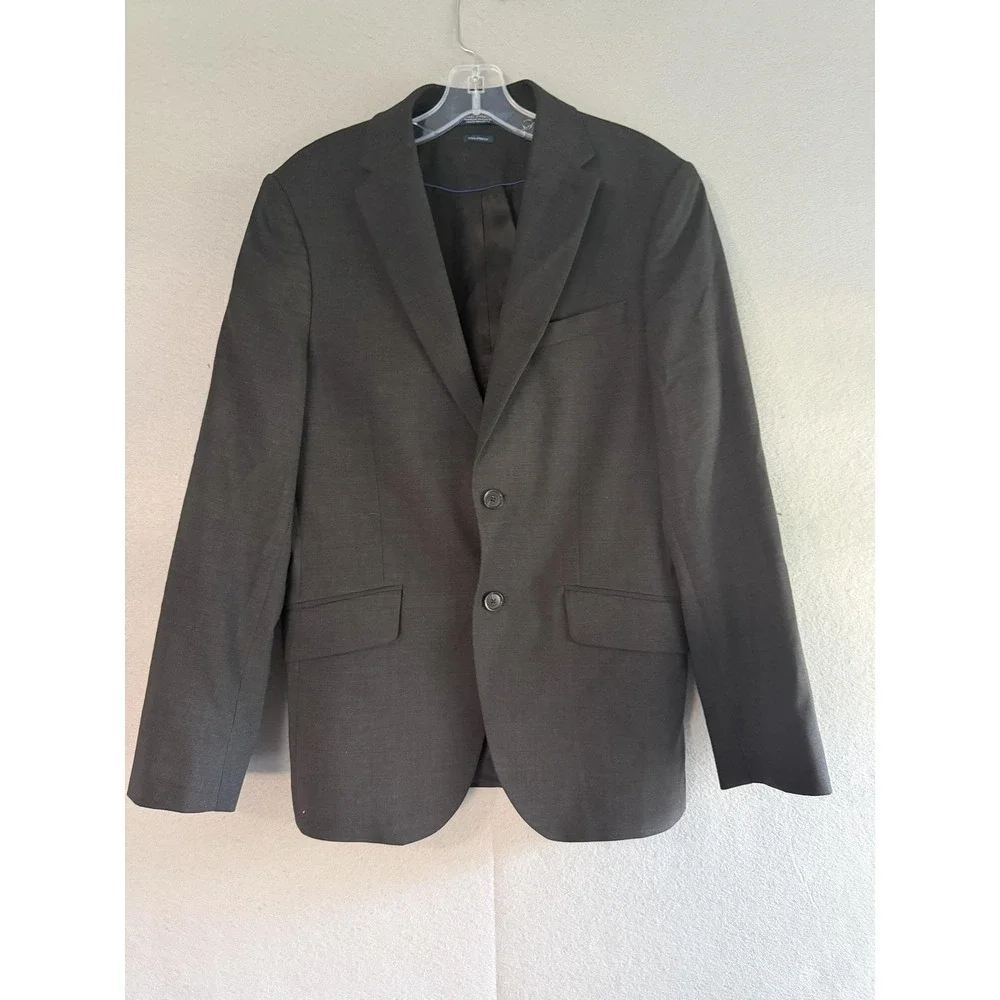 Perry Ellis Suit Jacket Mens 38S Gray Wool Stretch 2 Button Formal Business
